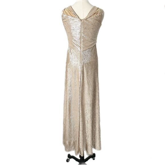 Rene Ruiz Collection Metallic Off The Shoulder Draped Gown in Gold Size 6 - Picture 3 of 5